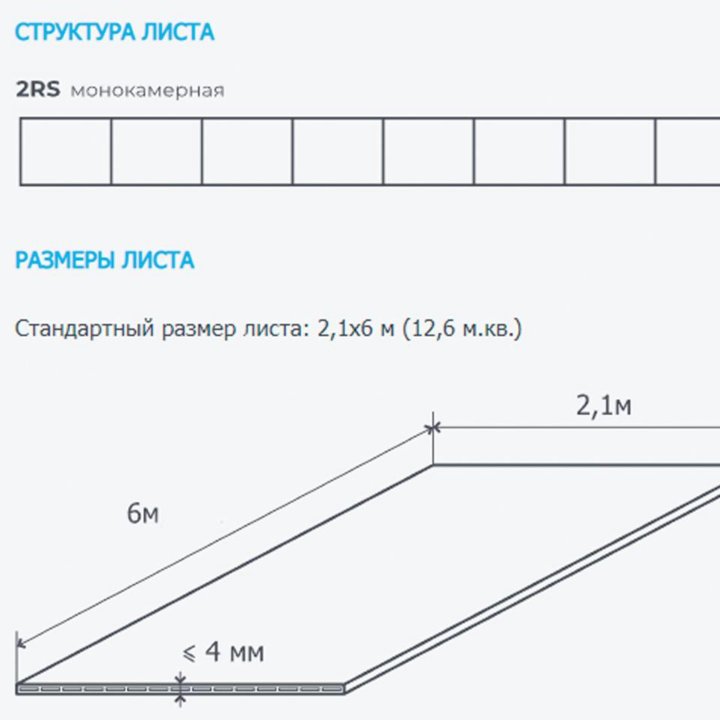 Поликарбонат сотовый 4 мм 6 мм прозрачный, 2,1мх6м