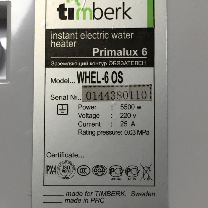 Проточный водонагреватель Timberk WHEL 6 OSC