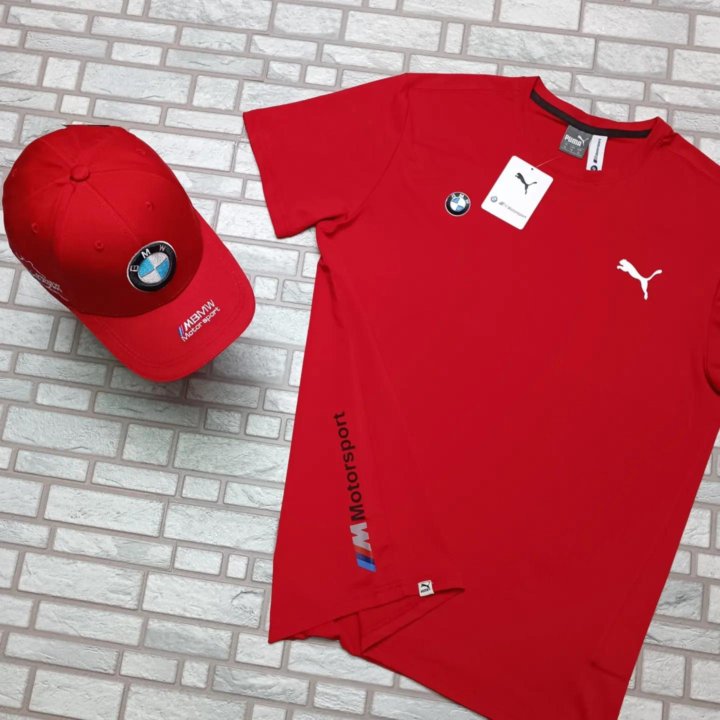 Красная мужская футболка BMW полиэстер