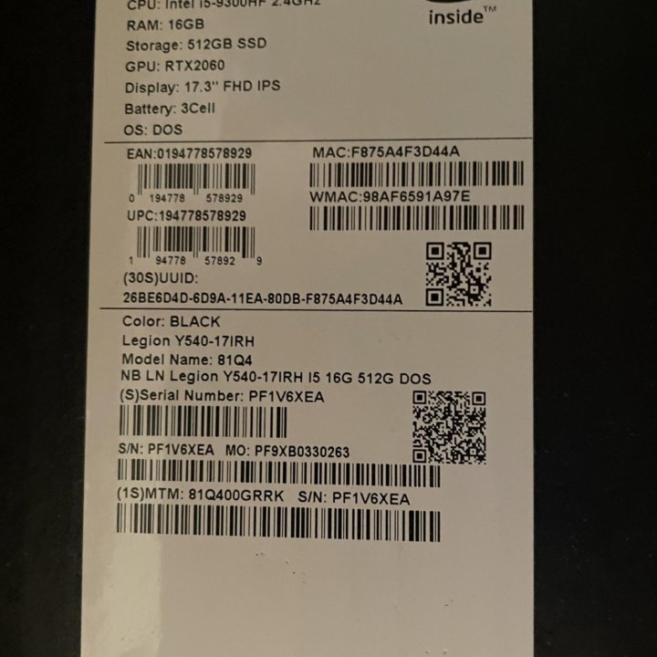 Lenovo legion Y540-17IRH