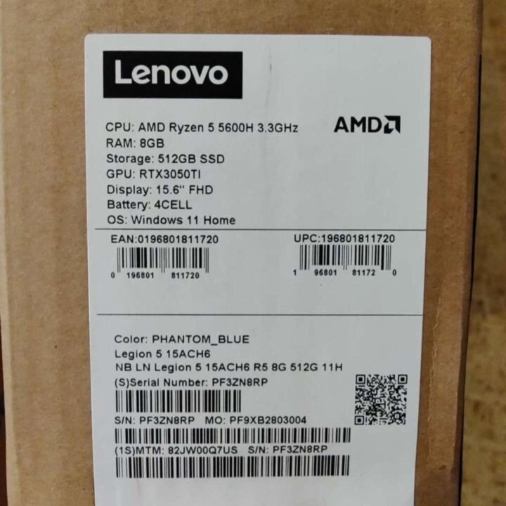 Ноутбук Lenovo Legion 5 15ACH6 rtx3050ti