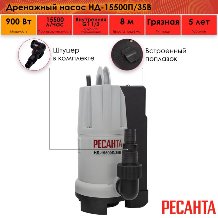 Дренажный насос Ресанта нд-15500П/35B