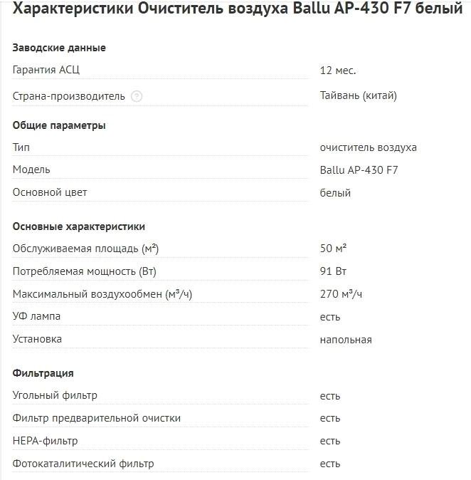 Очиститель воздуха Ballu AP-430 F7