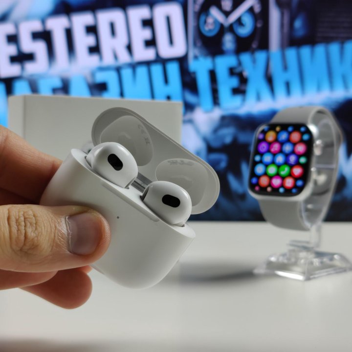 БЕЗрамочные Apple Watch 7 Silver + AirPods 3