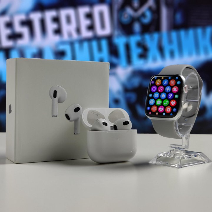 БЕЗрамочные Apple Watch 7 Silver + AirPods 3