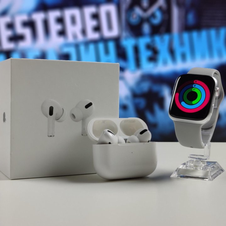 БЕЗрамочные Apple Watch 7 Silver + AirPods PRO