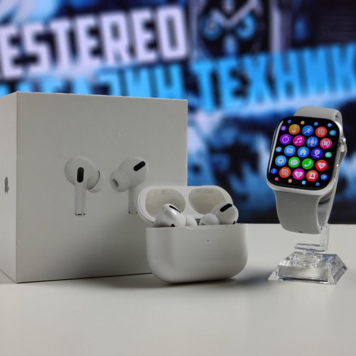 БЕЗрамочные Apple Watch 7 Silver + AirPods PRO