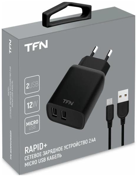 СЗУ TFN RAPID+ 2USB 12W + кабель USB - Micro-USB Black (WCRPD12W2U01)