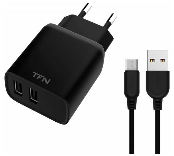 СЗУ TFN RAPID+ 2USB 12W + кабель USB - Micro-USB Black (WCRPD12W2U01)