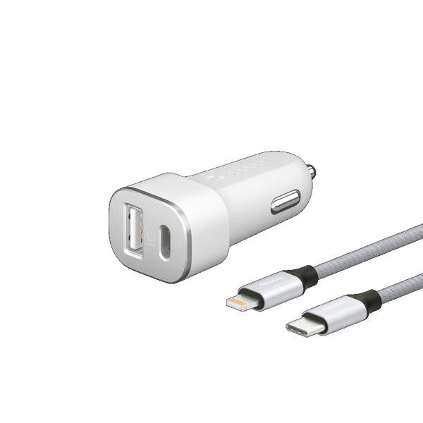 АЗУ Deppa USB/USB-C 18Вт + кабель USB-C-Lightning (11292) White