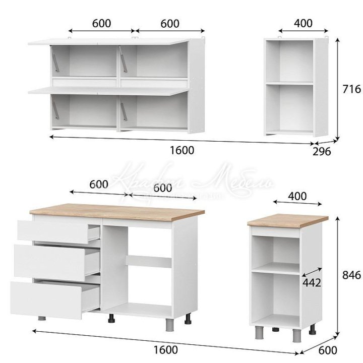 кухонный гарнитур Токио 1600мм бел. со столешницей