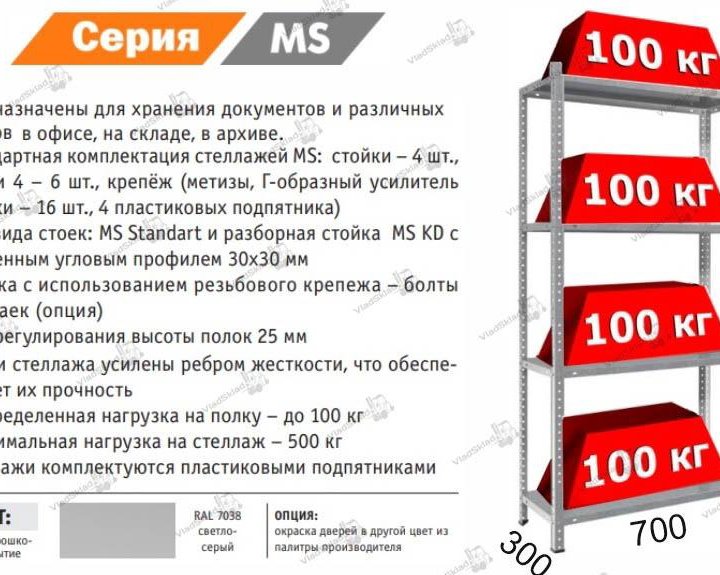 Стеллаж металл до 160 кг на полку 2000х700х300