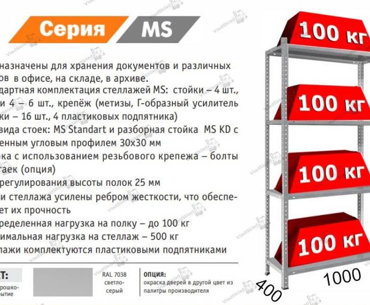 Стеллаж металлический 2000х1000х400