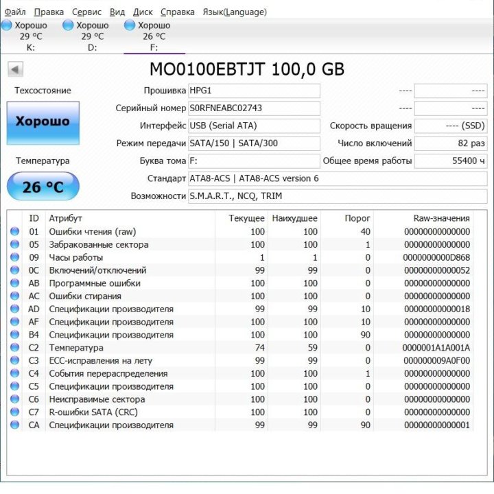 SSD HP MO0100EBTJT (MZ-5EA1000/0H3) 100 gb - Б/У