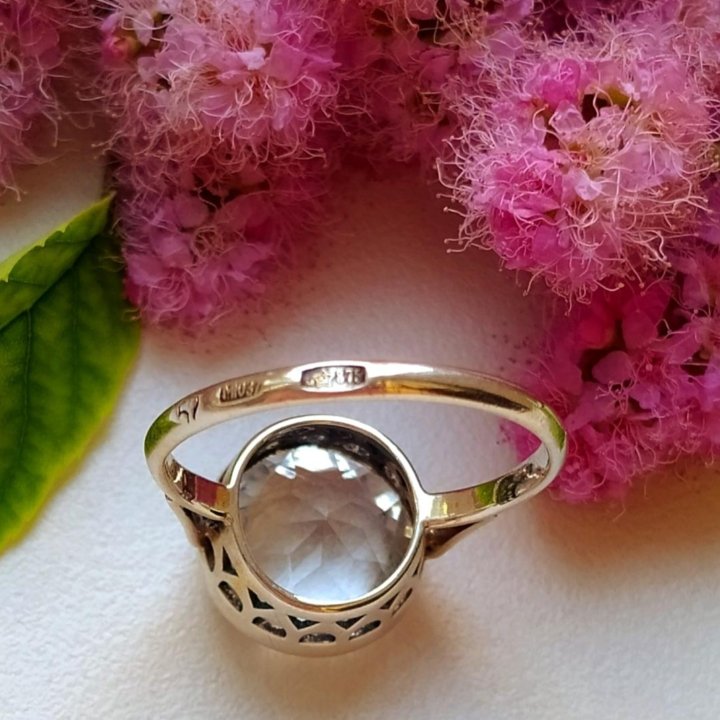 Серебряное кольцо 875 проба Горный Хрусталь