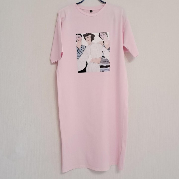 Женское платье футболка длинное р. 42-44 розовое