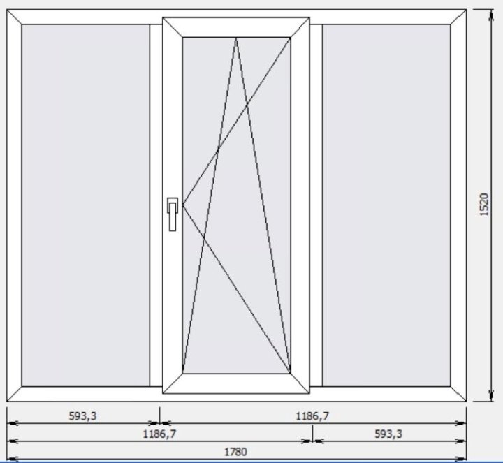 Чертеж трехстворчатого окна