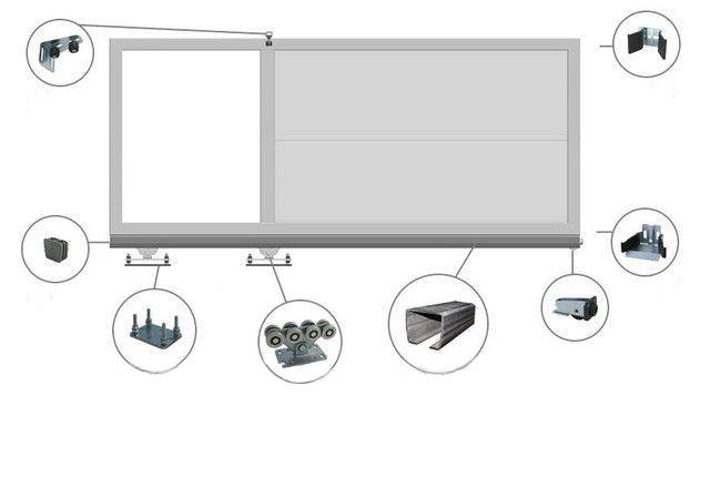 Схема откатных ворот алютех. Комплект для откатных ворот Алютех 700 кг. Комплект для откатных ворот до 700кг Алютех. Откатные ворота Алютех чертеж. Крепление Алютех откатных ворот.