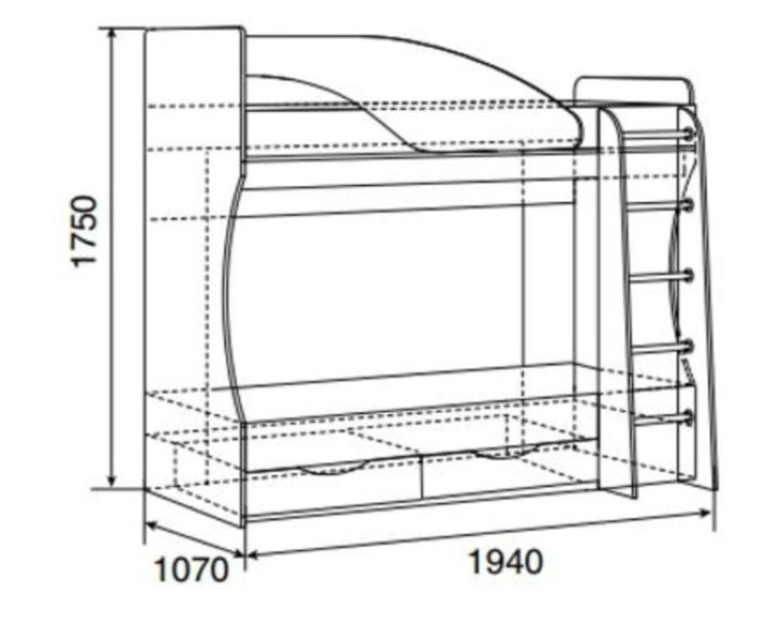 Схема сборки детской двухъярусной кровати с ящиками