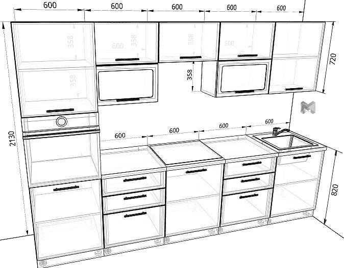 Дизайн проект кухонного гарнитура с размерами