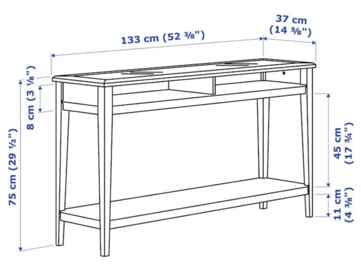 Размеры консольного столика