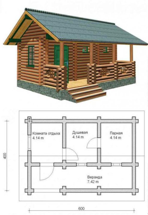 Баня из сруба с комнатой отдыха