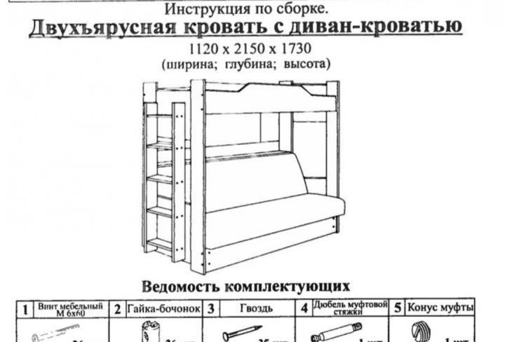 Схема сборки двухъярусной кровати