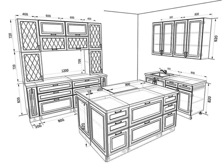 Габариты острова для кухни