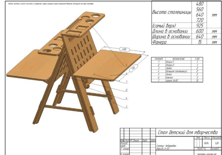 Детский стол чертежи
