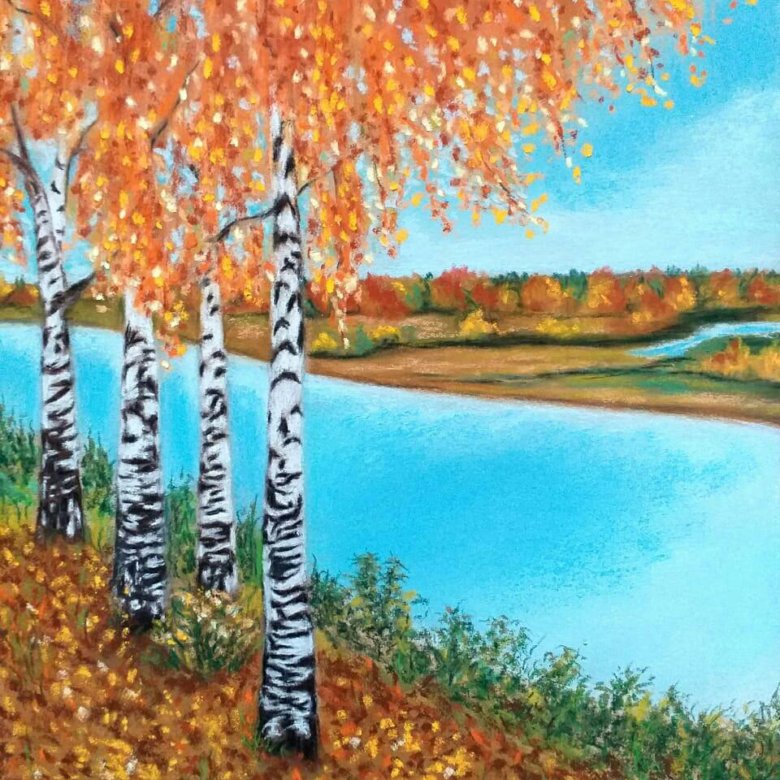 Рисунок береза осенью