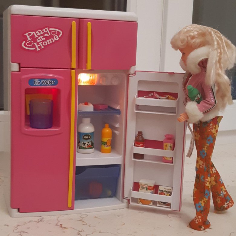 холодильник + еда для куклы Барби