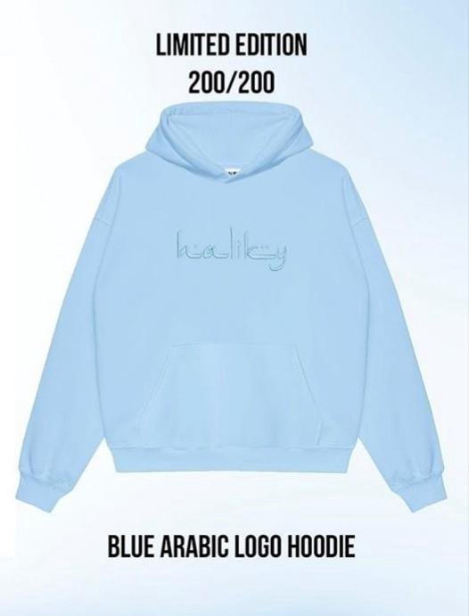 haliky blue arabic logo hoodie