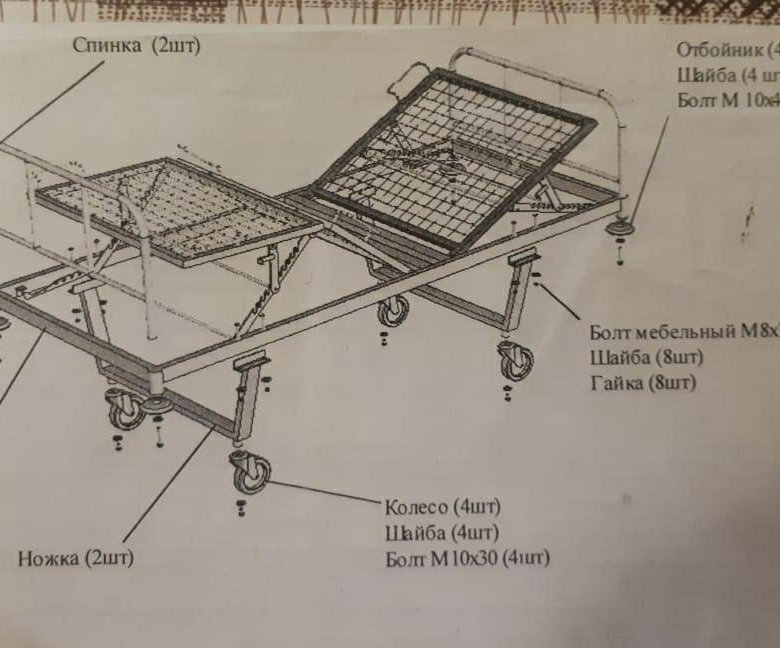 Чертеж кровати для лежачих больных