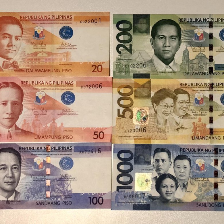 Филиппинское песо. 100 Филиппинских песо. 5000 Филиппинских песо. 100 Тысяч филиппинских песо.