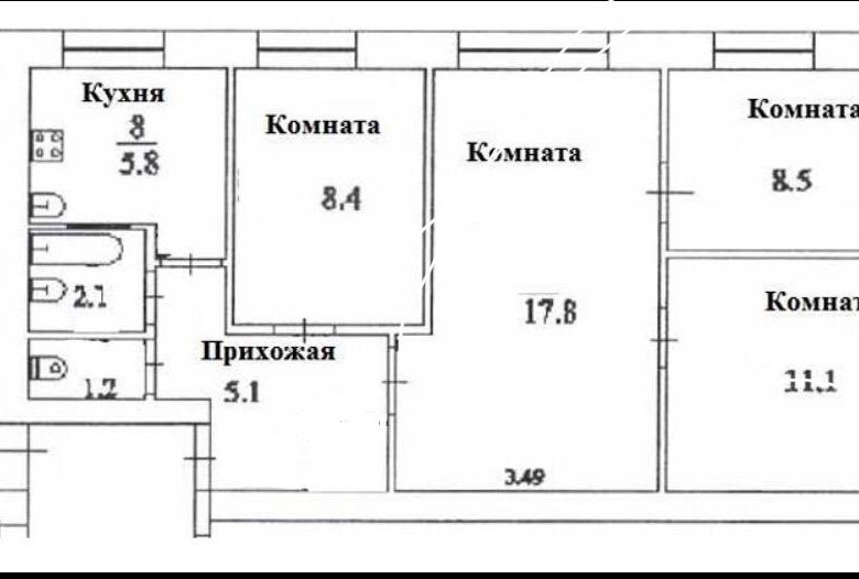 План четырехкомнатной квартиры в панельном доме 5 ти этажном