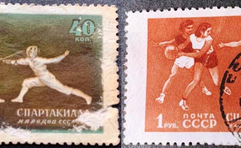 Марка 1956 года уборкауродая. Марки Китай 1965 спартакиада Михель №903-13.