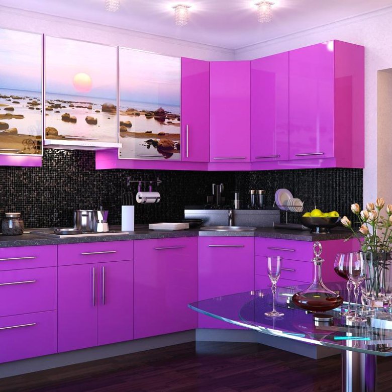 Фиолетовая кухня в интерьере фото