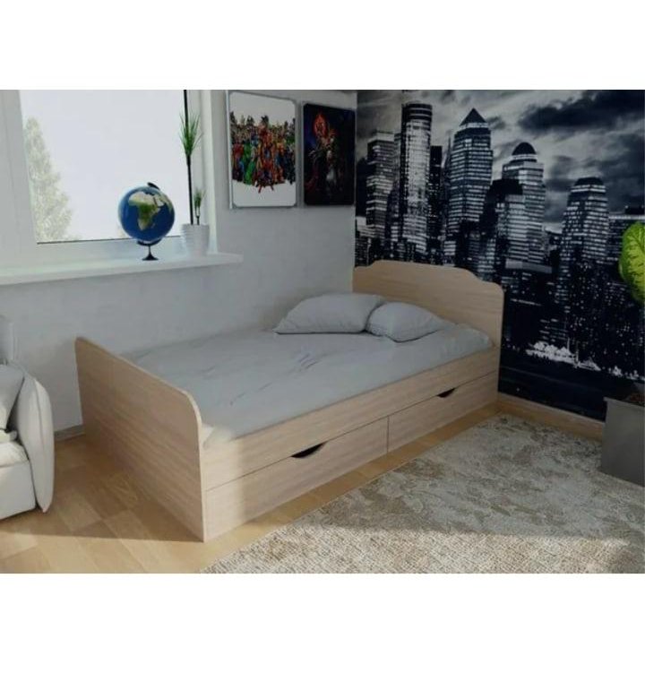 Кровать полуторка с ящиками для хранения и спинкой фото