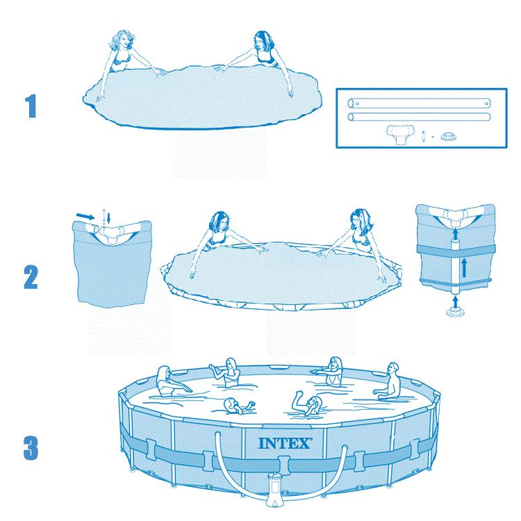 Схема сборки бассейна интекс. Складываем круглый бассейн. Схема сворачивания каркасного бассейна. Сборка круглого каркасного бассейна. Бассейн Intex схема.