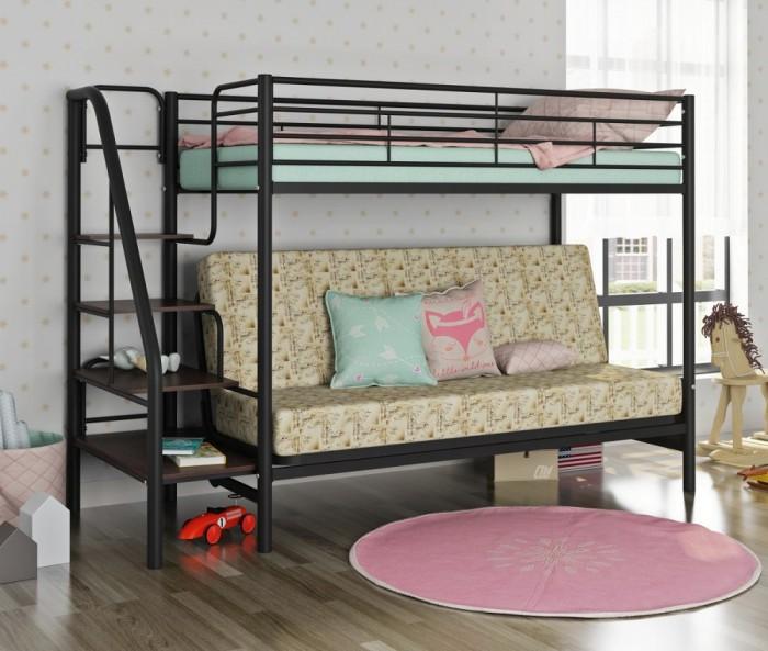 Двухъярусная кровать с диваном Мадлен-3 черная купить в Москве, цена 33 ...